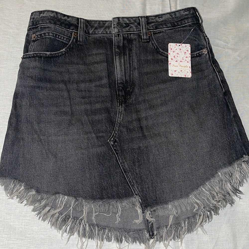 Free People Jean denim Skirt Dark Wash Fringe maverick